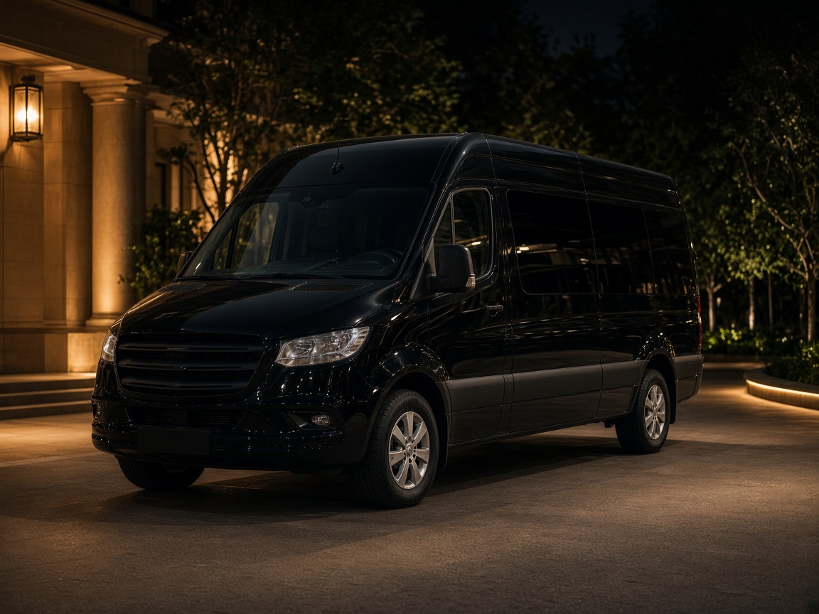 Black Sprinter-style passenger van